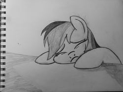 Size: 1024x768 | Tagged: safe, artist:s.guri, rainbow dash, canterlot boutique, g4, boutique depression, female, monochrome, original, solo, traditional art