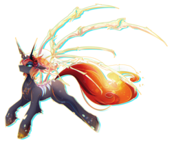 Size: 3145x2673 | Tagged: safe, artist:koveliana, oc, oc only, oc:koveliana, alicorn, changeling, changeling queen, pony, alicorn oc, changeling queen oc, chromatic aberration, colorful, female, high res, orange changeling, solo