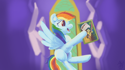 Size: 1024x576 | Tagged: safe, artist:penny-wren, daring do, rainbow dash, g4, excited, female, happy, sapphirestone, solo