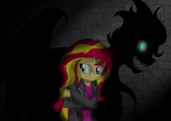 Size: 3100x2196 | Tagged: safe, artist:mishti14, sunset shimmer, equestria girls, g4, duality, duo, high res, self paradox, shadow, sunset satan