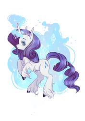 Size: 1024x1448 | Tagged: dead source, safe, artist:lana-jay, rarity, pony, unicorn, g4, abstract background, chest fluff, cute, diamond, female, magic, mare, profile, raribetes, rearing, solo, unshorn fetlocks