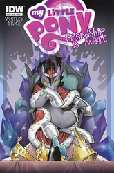 Size: 791x1200 | Tagged: safe, artist:andypriceart, idw, king sombra, g4, siege of the crystal empire, spoiler:comic, spoiler:comic37, cover, crown, male, regalia, solo, throne, throne slouch