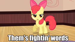 Size: 960x540 | Tagged: safe, edit, edited screencap, screencap, apple bloom, earth pony, pony, g4, bow, female, filly, image macro, impact font, meme, solo