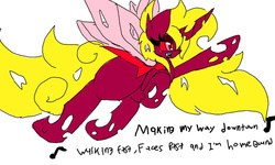 Size: 1024x614 | Tagged: safe, artist:chillywilly, oc, oc only, oc:malice, changeling, red changeling, singing