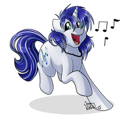 Size: 1280x1264 | Tagged: safe, artist:sugaryviolet, oc, oc only, oc:vocal score, happy, music, music notes, running, singing, solo