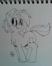 Size: 1280x1621 | Tagged: safe, artist:notenoughapples, dj pon-3, vinyl scratch, g4, chest fluff, female, grin, monochrome, notepad, sketch, solo, traditional art