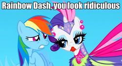 Size: 700x380 | Tagged: safe, screencap, rainbow dash, rarity, g4, my little pony: friendship is magic, sonic rainboom (episode), image macro, lipstick, meme