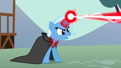 Size: 1280x720 | Tagged: safe, screencap, trixie, pony, unicorn, g4, magic duel, alicorn amulet, cloak, clothes, female, magic, magic blast, mare, solo