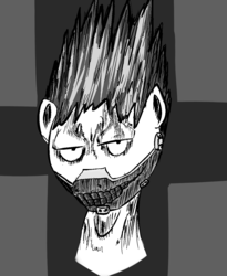 Size: 1027x1253 | Tagged: safe, artist:gapaot, dorohedoro, en, mask, monochrome, nightmare fuel, ponified, spiky mane