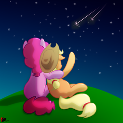 Size: 1000x1000 | Tagged: safe, artist:ggumbaramggun, applejack, pinkie pie, g4, female, lesbian, ship:applepie, shipping, shooting star, stars