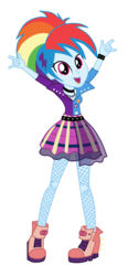 Size: 3957x8500 | Tagged: safe, artist:mixiepie, rainbow dash, equestria girls, friendship through the ages, g4, my little pony equestria girls: rainbow rocks, 80s, absurd resolution, clothes, cute, dashabetes, devil horn (gesture), female, looking at you, necklace, open mouth, pigeon toed, rainbow punk, rockin' hair, simple background, skirt, solo, transparent background, vector, wristband