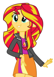 Size: 2992x4231 | Tagged: safe, artist:victoriathekitty, sunset shimmer, equestria girls, g4, clothes, female, high res, leather jacket, simple background, skirt, smiling, solo, transparent background, vector