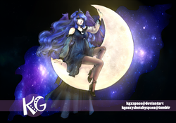Size: 1280x897 | Tagged: safe, artist:kgxspace, princess luna, human, g4, clothes, dress, female, humanized, moon, nail polish, solo, space, stars, tangible heavenly object