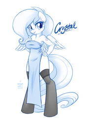 Size: 842x1200 | Tagged: safe, artist:onnanoko, oc, oc only, oc:crystal, pegasus, anthro, unguligrade anthro, alternative cutie mark placement, cleavage, clothes, dress, female, hand on hip, side slit, solo, stockings