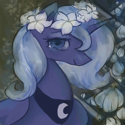 Size: 1000x1000 | Tagged: safe, artist:staticdragon1, princess luna, g4, female, floral head wreath, s1 luna, solo