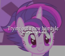 Size: 661x564 | Tagged: safe, edit, edited screencap, screencap, twilight sparkle, castle sweet castle, g4, alternate hairstyle, justponythings, punklight sparkle, smiling, text, twilight sparkle (alicorn)