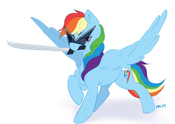 Size: 1200x852 | Tagged: dead source, safe, artist:maim, rainbow dash, pegasus, pony, g4, dirk strider, female, homestuck, katana, mare, mouth hold, solo, sword, weapon