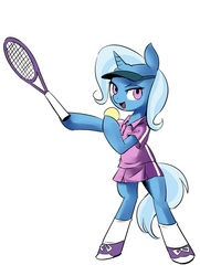 Size: 600x828 | Tagged: safe, artist:milo78, trixie, pony, g4, bipedal, clothes, cute, diatrixes, female, skirt, solo, sports, tennis, traditional art