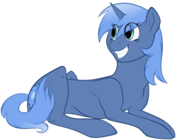 Size: 3800x3000 | Tagged: dead source, safe, artist:overdriv3n, oc, oc only, oc:double colon, pony, unicorn, grin, high res, looking back, prone, simple background, smiling, solo, squee, transparent background, vector