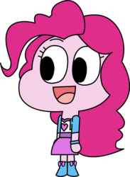 Size: 599x820 | Tagged: safe, artist:milo78, pinkie pie, equestria girls, g4, female, parody, simple background, solo, style emulation, the amazing world of gumball, transparent background, vector