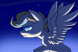 Size: 1500x1000 | Tagged: safe, artist:chickenwhite, oc, oc only, oc:sepia tone, pegasus, pony, animated, female, flying, frame by frame, glowing eyes, moon, night, pose, sky, solo, spread wings, stars
