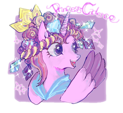 Size: 554x511 | Tagged: safe, artist:onofuji, princess cadance, alicorn, pony, g4, ceremonial headdress, cute, cutedance, female, looking back, open mouth, portrait, pretty, smiling, solo, sparkles