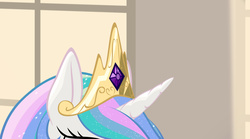 Size: 1018x568 | Tagged: safe, artist:styroponyworks, princess celestia, g4, crown, female, horn, solo