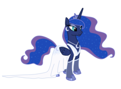 Size: 1761x1287 | Tagged: safe, artist:mailinya, princess luna, g4, clothes, dress, earring, female, necklace, piercing, socks, solo, thigh highs, wedding dress