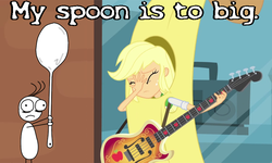 Size: 833x500 | Tagged: safe, applejack, equestria girls, g4, my little pony equestria girls: rainbow rocks, banana, banana suit, don hertzfeldt, grammar error, image macro, meme, my spoon is too big, rejected