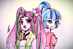 Size: 540x360 | Tagged: safe, artist:aizy-boy, aria blaze, sonata dusk, equestria girls, g4, traditional art