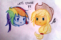 Size: 540x360 | Tagged: safe, artist:aizy-boy, applejack, rainbow dash, equestria girls, g4, pointy people, traditional art