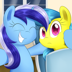 Size: 1280x1280 | Tagged: safe, artist:acersiii, lemon hearts, minuette, pony, unicorn, g4, best friends, selfie