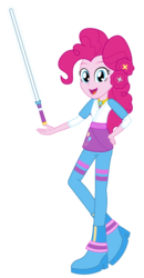 Size: 1667x3200 | Tagged: safe, artist:amante56, pinkie pie, equestria girls, g4, 20th century fox, clothes, crossed legs, crossover, disney, female, jedi, kreia, lightsaber, looking at you, lucasfilm, open mouth, seer, simple background, solo, star wars, transparent background