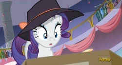 Size: 1658x885 | Tagged: safe, screencap, rarity, g4, rarity investigates, box, hat