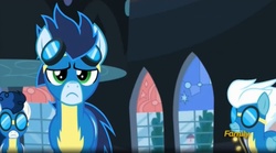 Size: 1665x923 | Tagged: safe, screencap, fleetfoot, soarin', pony, g4, rarity investigates, unamused