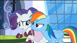 Size: 1906x1074 | Tagged: safe, screencap, rainbow dash, rarity, g4, rarity investigates, nose wrinkle, scrunchy face