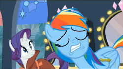 Size: 1917x1077 | Tagged: safe, screencap, rainbow dash, rarity, g4, rarity investigates, season 5, eyes closed, faic