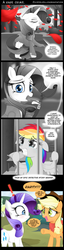 Size: 900x3500 | Tagged: safe, artist:coltsteelstallion, applejack, rainbow dash, rarity, g4, rarity investigates, bandana, comic, crying, dialogue, freckles, jail, monochrome, monologue, narration, open mouth, partial color, pipe, prison, raised hoof, smoking, speech bubble, underhoof