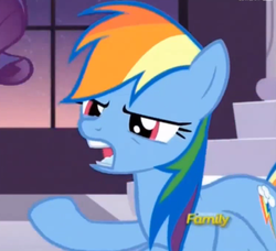 Size: 502x457 | Tagged: safe, screencap, rainbow dash, g4, rarity investigates, female, open mouth, solo, spit