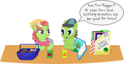 Size: 1188x618 | Tagged: safe, artist:pacificgreen, douglas spruce, evergreen, tree hugger, g4, apple juice, book, colt, filly, first grade, foal, juice, juice box, orange juice, younger
