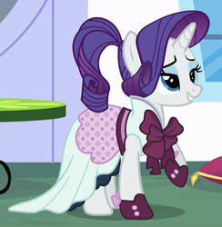 Size: 883x903 | Tagged: safe, screencap, rarity, g4, rarity investigates, alternate hairstyle, clothes, dress, female, ponytail, solo