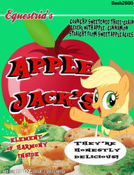 Size: 3000x3900 | Tagged: safe, artist:dash2600, applejack, earth pony, pony, g4, apple, bust, cereal, element of harmony, element of honesty, female, food, high res, mare, parody, speech bubble