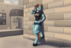 Size: 3300x2250 | Tagged: safe, artist:boundbrush, rainbow dash, anthro, unguligrade anthro, g4, female, high res, midriff, solo, tattoo, tribal tattoo, unshorn fetlocks