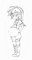 Size: 1032x1920 | Tagged: safe, artist:mlp-pregnancy-is-magic, rainbow dash, equestria girls, belly, belly button, big belly, blushing, female, monochrome, pregnant, pregnant equestria girls, sketch, solo