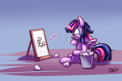 Size: 1000x667 | Tagged: safe, artist:tadashi--kun, twilight sparkle, alicorn, pony, g4, angry, drawing, female, mare, pencil, solo, twilight sparkle (alicorn)