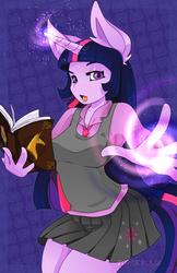 Size: 1100x1700 | Tagged: safe, artist:zowieblaze, twilight sparkle, anthro, g4, ambiguous facial structure, book, female, solo