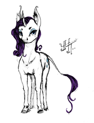 Size: 1945x2554 | Tagged: safe, artist:hiroshi-tea, rarity, classical unicorn, bronycon, bronycon 2015, g4, abandoned, female, horn, leonine tail, solo