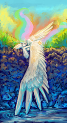 Size: 5250x9600 | Tagged: safe, artist:k-i-a-r-a, princess celestia, g4, absurd resolution, eyes closed, female, large wings, solo, water, wings