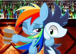 Size: 1280x904 | Tagged: safe, artist:lovehtf421, rainbow dash, soarin', pony, g4, bar, cider, female, male, ship:soarindash, shipping, straight