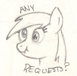 Size: 846x839 | Tagged: safe, artist:chronicle23, derpy hooves, pegasus, pony, g4, cute, derp, female, mare, monochrome, question, scrunchy face, solo, traditional art